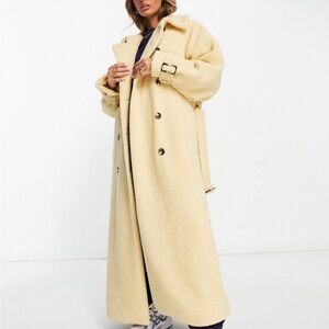 Topshop Long Faux Shearling Coat w Belt